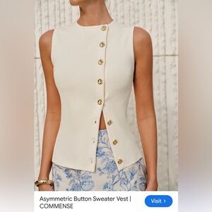 Commense Cream Ribbed Asymmetric Button Tank with Gold Accents NWOT